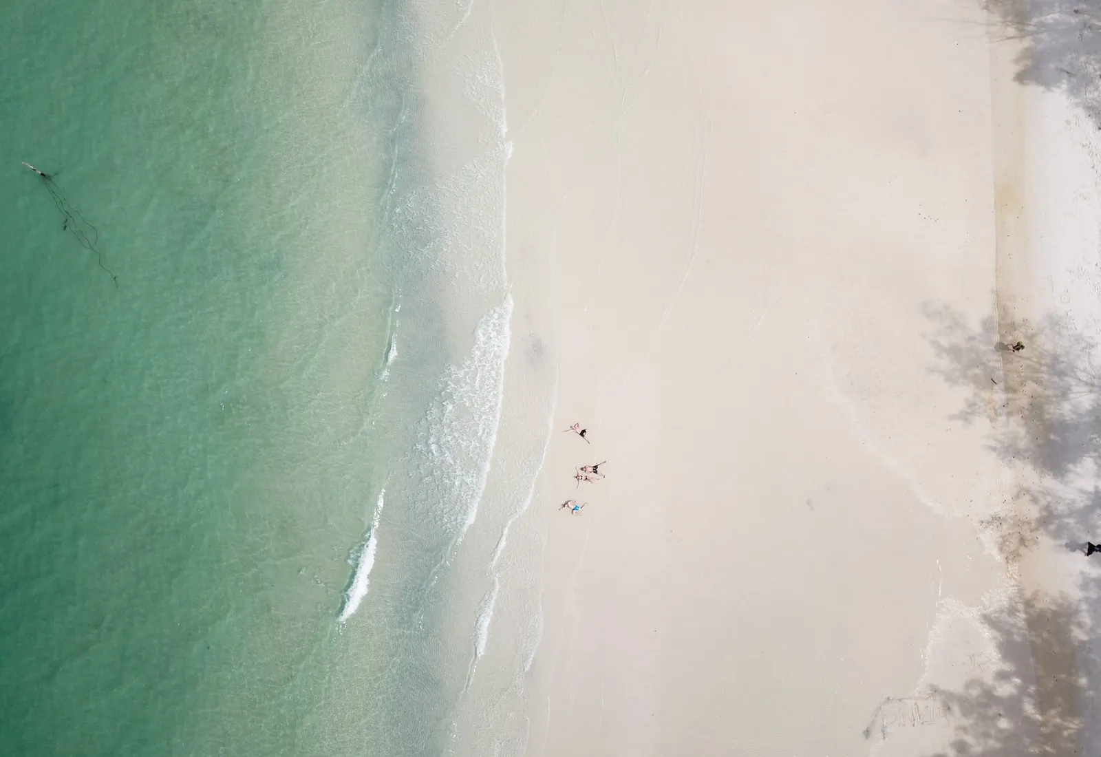 Drone shot of white sandy beach in Cambodia